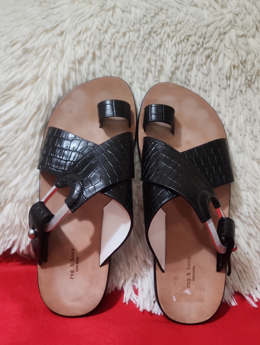 rag & bone August  Black Croc-Embossed Toe-Loop Sandals - Picture 2 of 9